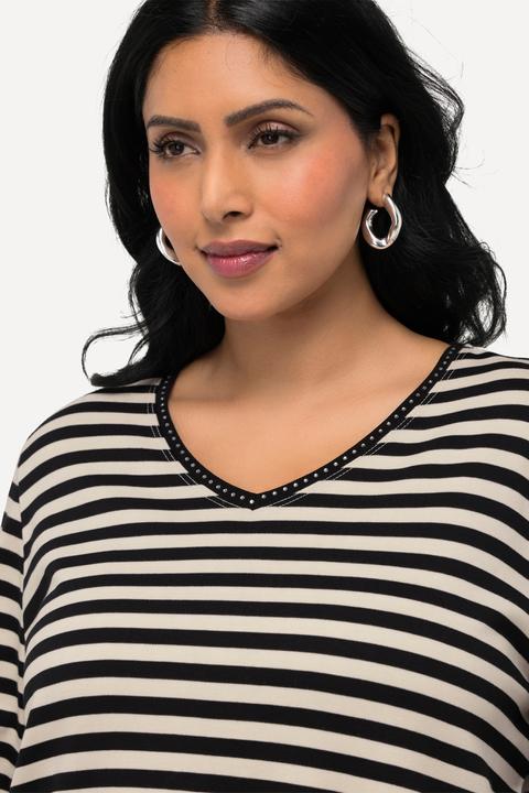 Produktbild Ulla Popken T-Shirt, Pima Cotton, Ringel, V-Ausschnitt, Halbarm (42, 44)