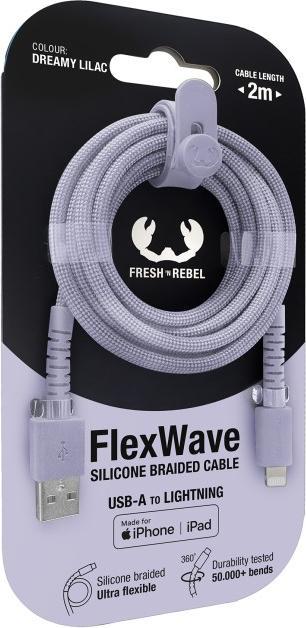 Actual product image Fresh'N Rebel Fresh 'n Rebel USB-A zu Lightning silicone geflochtenes Kabel "FlexWave" 2m, Dreamy Lilac (2 m, USB 1.0, 12 W)