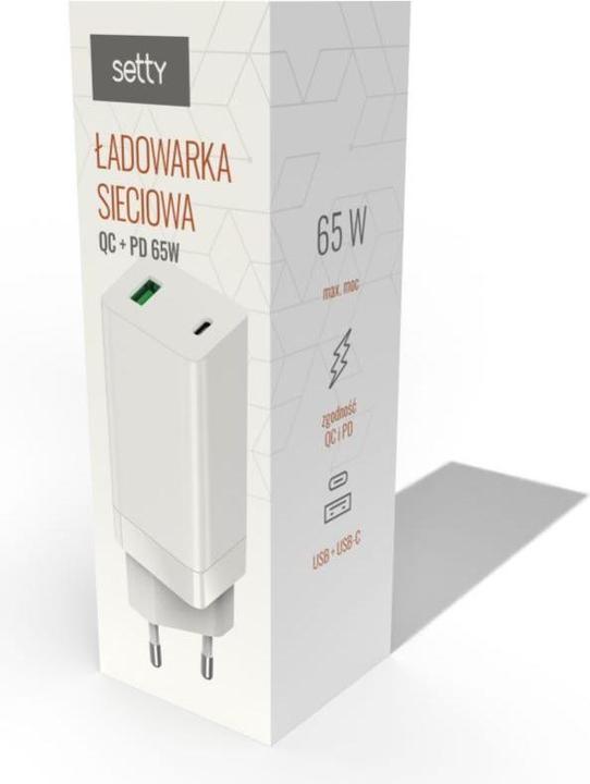 Produktbild Setty GAN wall charger PD+QC USB + USB-C 65W LSI-02 white JO (65 W, 2 Ports)