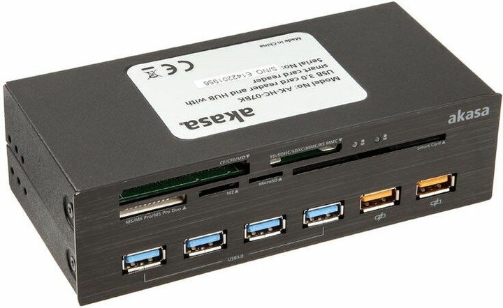 Actual product image Akasa Interconnect Ex Internal 5-Port Card Reader incl. USB 3.0 Hub (4-pin Molex, USB 2.0, USB 3.0)