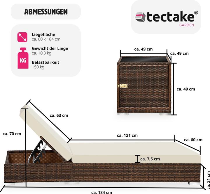 Produktbild tectake Sonnenliegen (184 cm)
