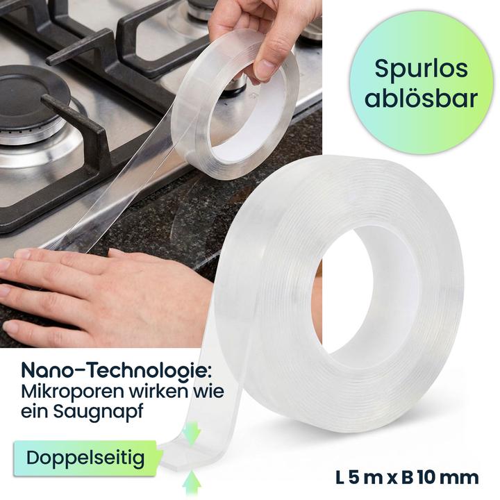 Ideoon Transparentes Nano Klebeband, L 5 m x B 10 mm (10 mm)
