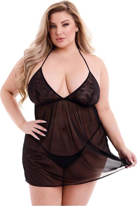 Image du produit Baci XGEN Eco Lace And Mesh Chemise - Black - Q (UK Size 14-20) - Durable et Alluring Lace and Mesh