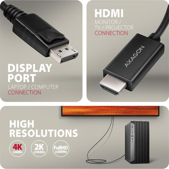 Actual product image Axagon RVD-HI20C2 DP > HDMI cable 1.8 m, 4K/60Hz (1.80 m)