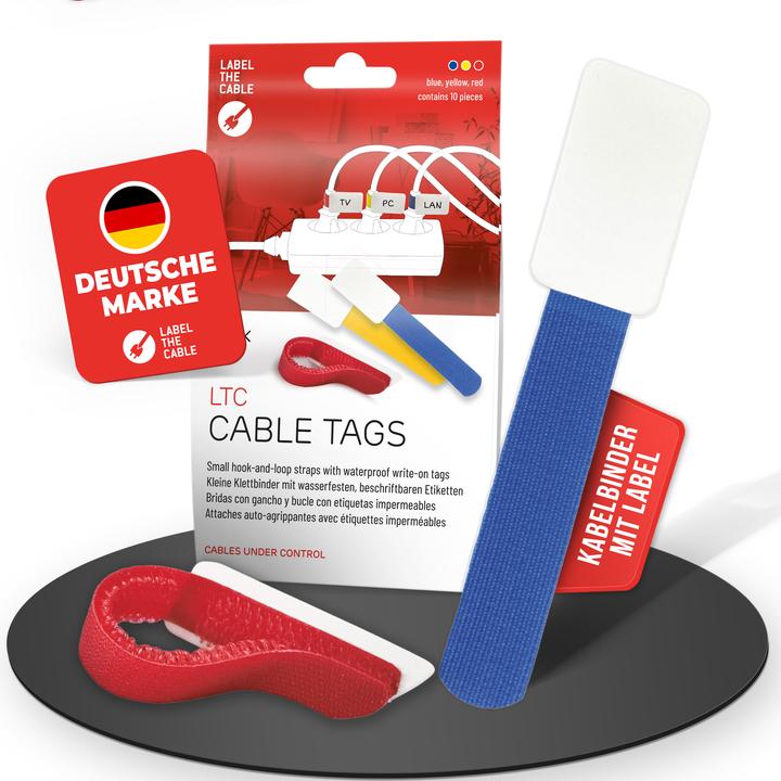 Label-the-cable LTC CABLE TAGS, Klett Kabelfahnen beschriftbar 30er Set bunt (Klettkabelbinder, 30 Stk.)