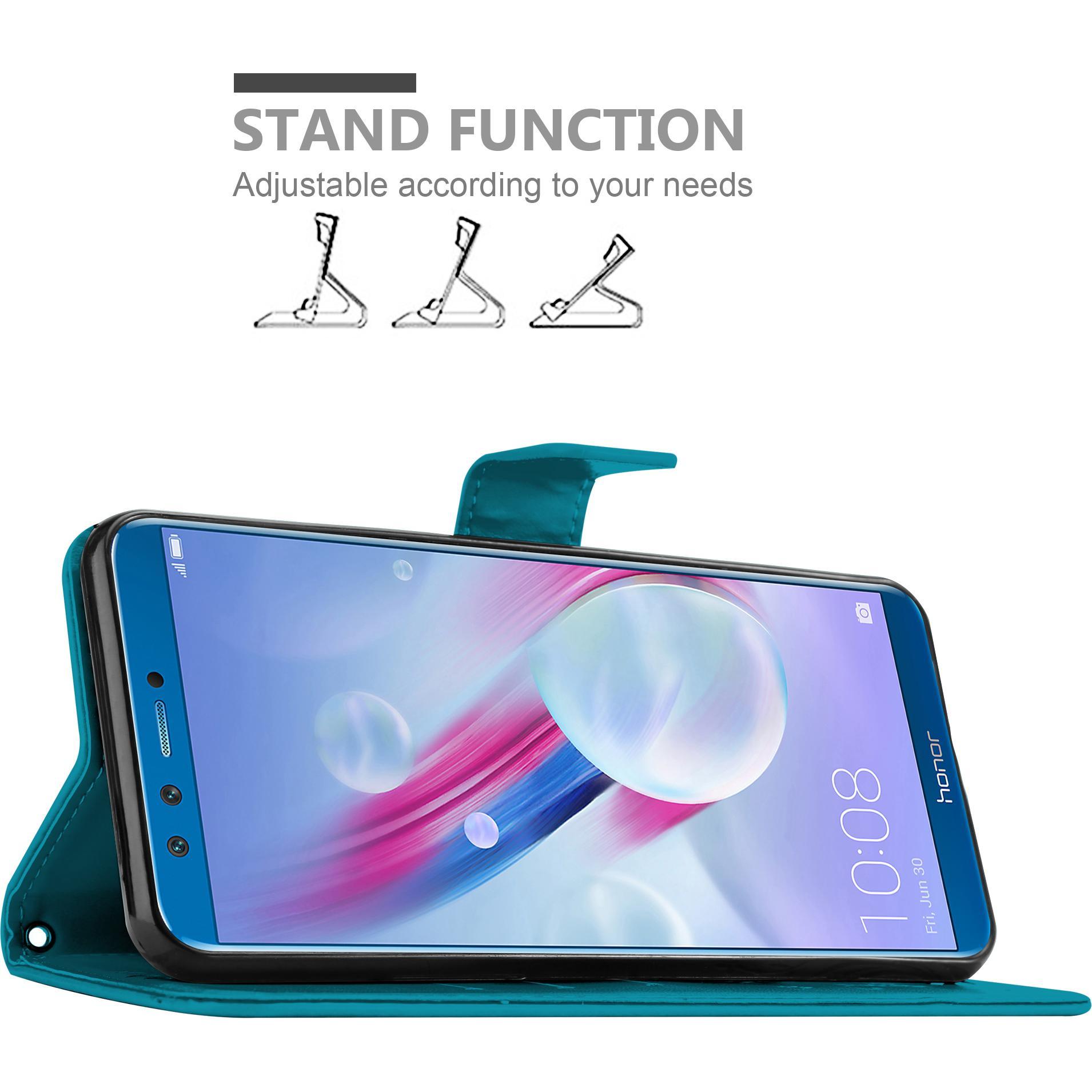 Thumbnail - Cadorabo Flower Book Cover (Honor 9 Lite), Smartphone Hülle, Blau