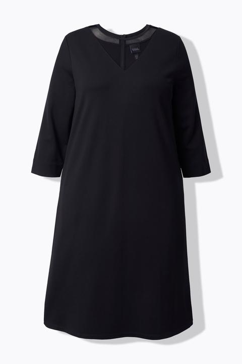 Ulla Popken Midikleid, Mesh-Einsatz, Rundhals, 3/4-Arm