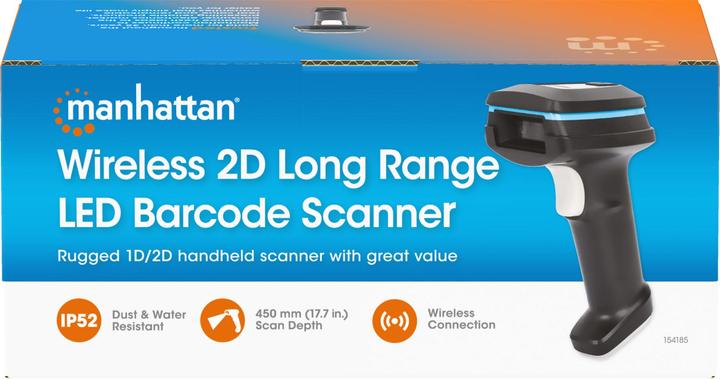 Produktbild Manhattan Kabelloser 2D Long Range LED-Barcodescanner (2D-Barcodes, 1D-Barcodes, QR-Code)
