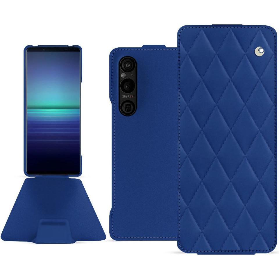 Noreve Lederschutzhülle vertikal (Sony Xperia 1 V), Smartphone Hülle, Blau