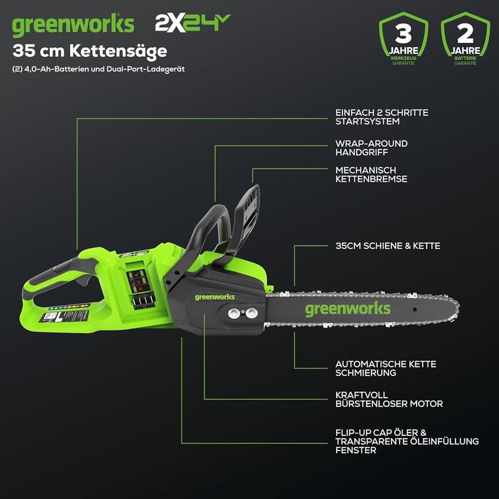 Image du produit Greenworks Volt Volt Accu Kettingzaag Incl 2 X Accu En Chargeur (Tronçonneuse à batterie)
