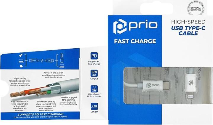 Actual product image prio USB-C to Lightning charging cable (1 m, USB 4.0, 18 W)