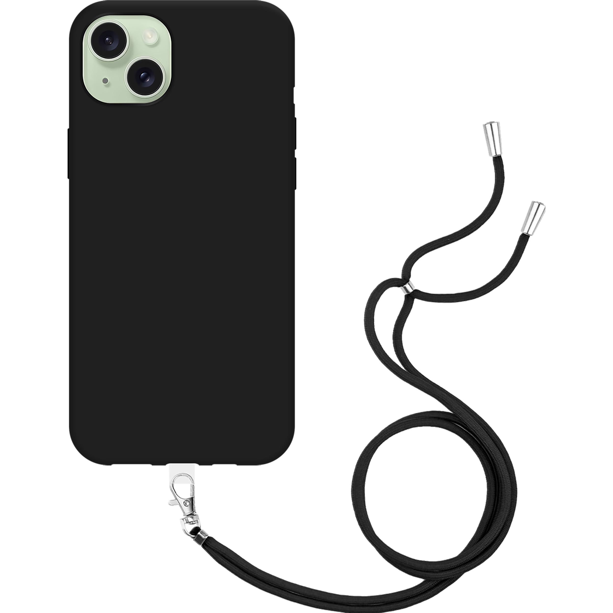 Cazy Handykette Hülle Kompatibel mit iPhone 15 Plus - Silikon Handyhülle mit Band Necklace Hülle -, Handykette, Schwarz