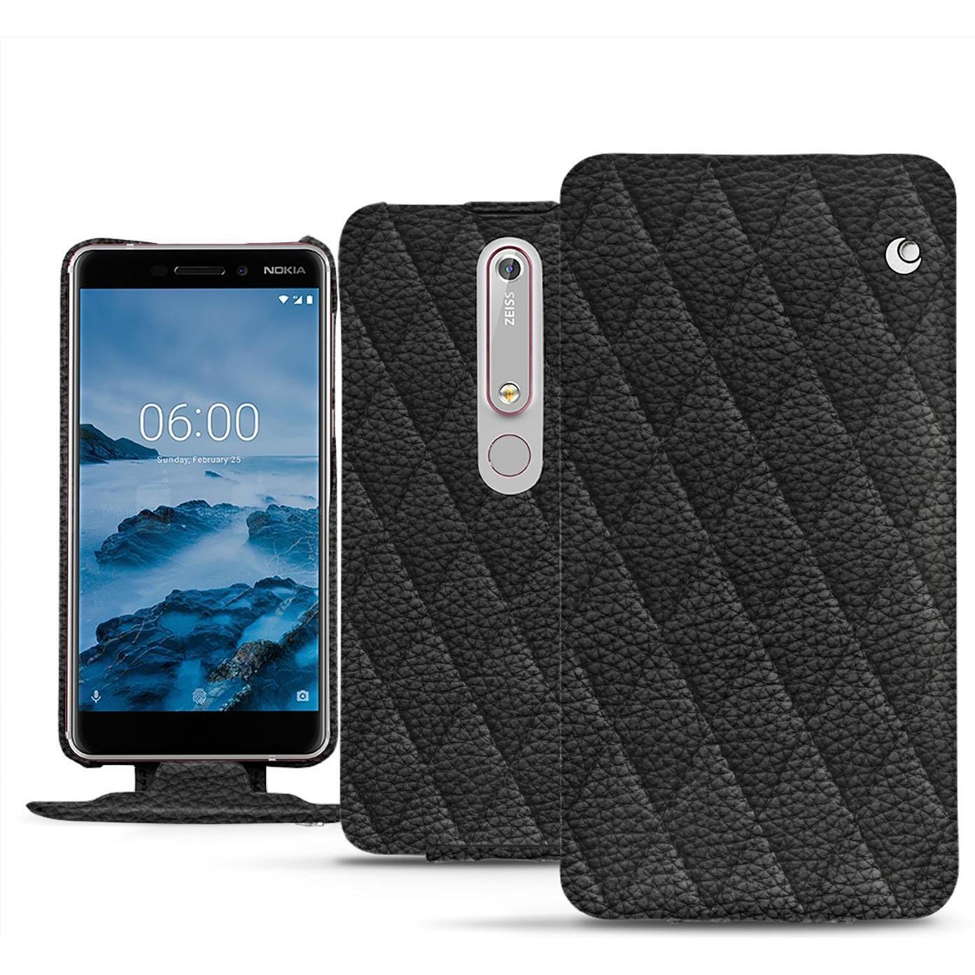 Noreve Lederschutzhülle vertikal (Nokia 6 (2018)), Smartphone Hülle, Schwarz