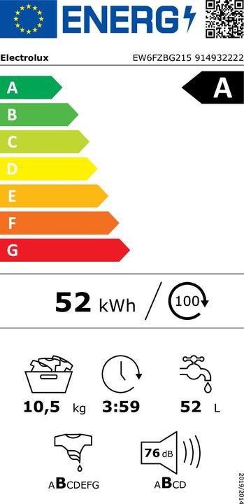 Energie-Label Electrolux EW6FZBG215 (10.50 kg, Links)