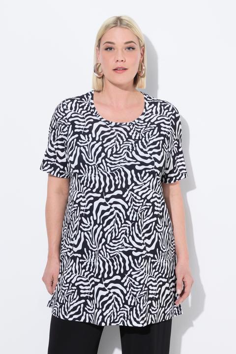Actual product image Ulla Popken Matte Jersey Short Sleeve Leaf Print Tunic (68)