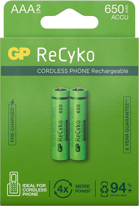 Actual product image GP Batteries Rechar. Batteries 650mah AAA Recyko 2pc (2 pcs., AAA, 650 mAh)