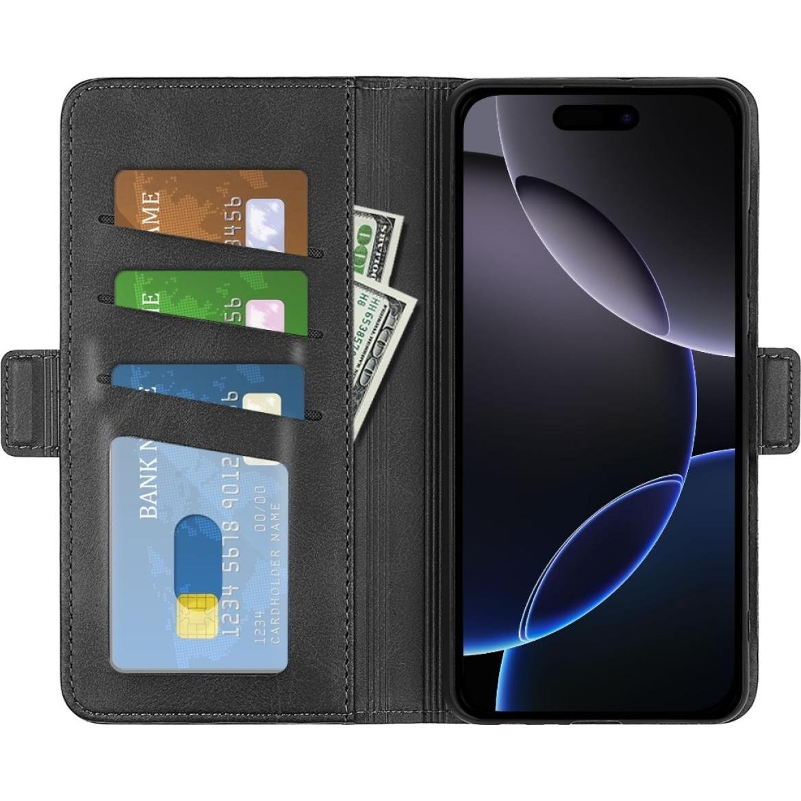 Screenguard CardLounge Apple iPhone 16 Pro Leder Hülle (Apple iPhone 16 Pro), Smartphone Hülle, Schwarz