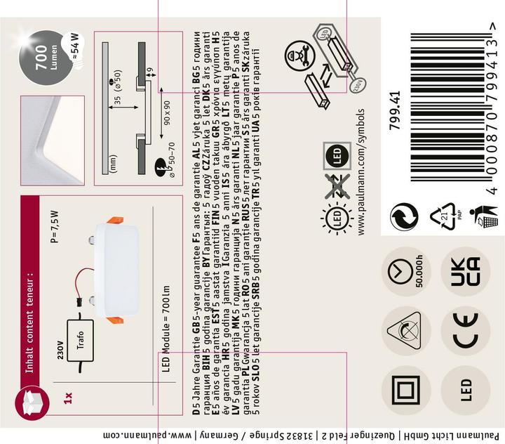 Actual product image Paulmann Veluna VariFit Edge installation panel (700 lm)