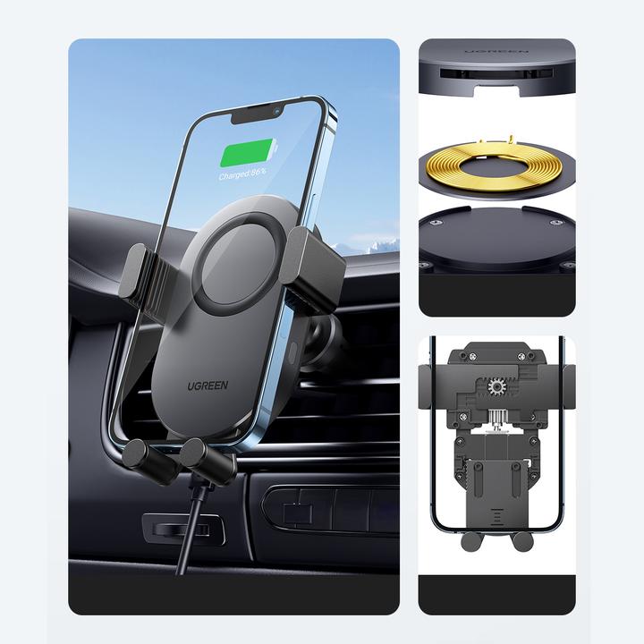 Produktbild Ugreen Car holder for ventilation grille with inductive charging CD256 (silver)
