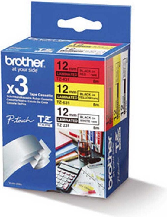 Immagine prodotto Brother Multipack TZe-31M3 (1.20 cm, Giallo, Rosso, Nero, Bianco)