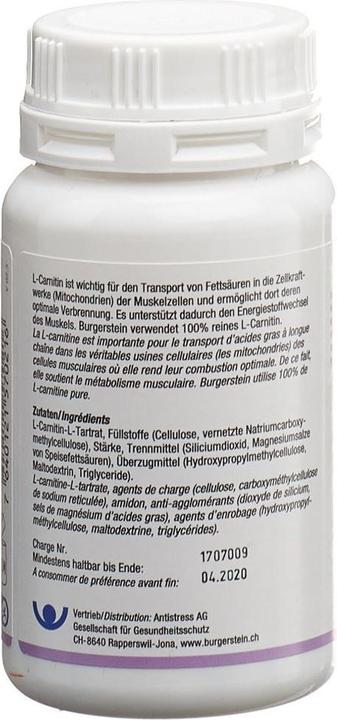 Valeurs nutritives et ingrédients Burgerstein L-carnitine (1 pcs, Cachets, 134 g)