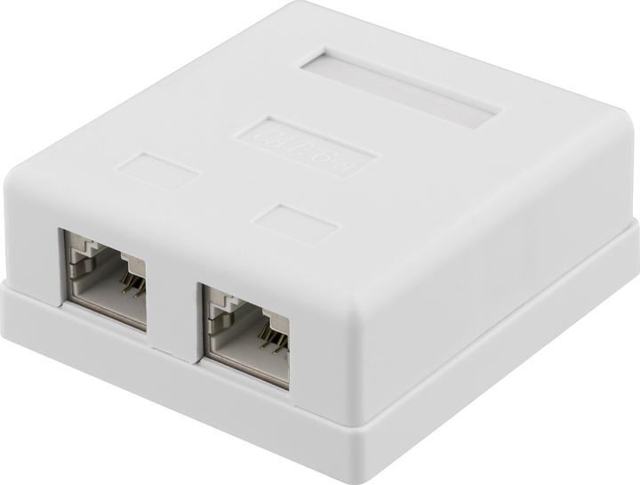 Deltaco shielding network wall socket Surface FTP 2xRJ45 Cat6A white (Module Keystone)