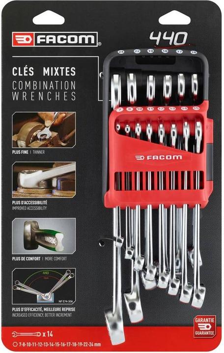 Image du produit Facom Jeu de clés mixte (19 mm, 12 mm, 24 mm, 14 mm, 22 mm, 16 mm, 10 mm, 18 mm, 7 mm, 17 mm, 11 mm, 15 mm, 8 mm, 13 mm)