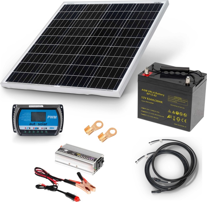 Produktbild Autosolar Solaranlage Set: 100W mit 82Ah AGM-Batterie und 1000W-Wechselrichter (100 W)