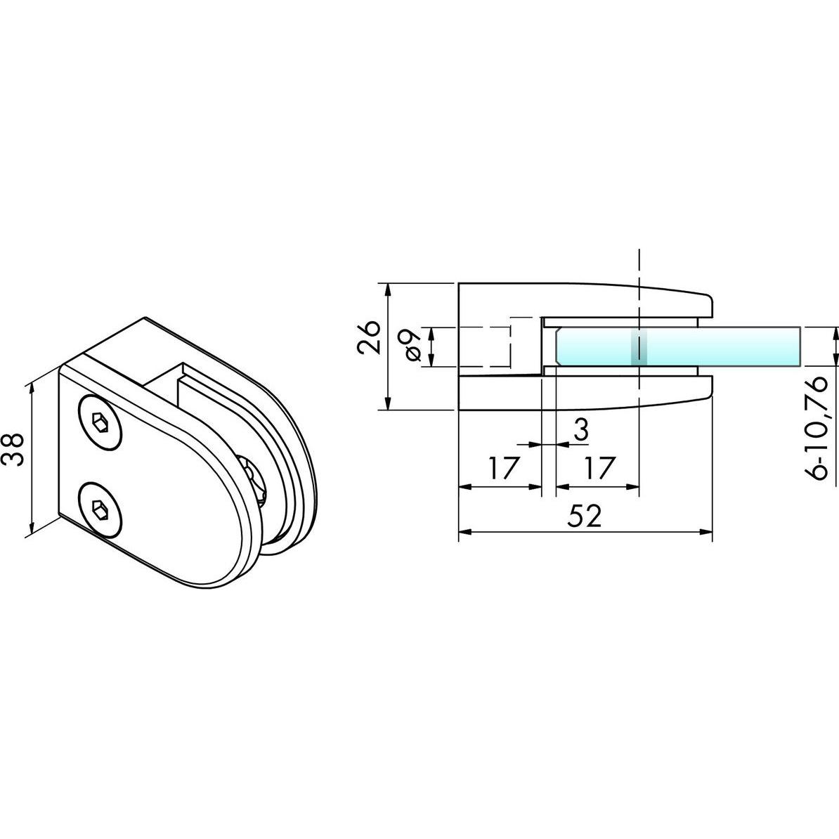 Thumbnail - Pauli+Sohn, Möbelausstattung, Glasklemmen V4A 52/38 mm (4 Stk.)