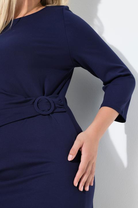 Image du produit Ulla Popken Robe midi point de Rome, drapé, encolure bateau et manches 3/4 (60)