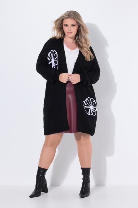 Produktbild Miamoda Long-Strickjacke, Straight Fit, Blumen-Stickereien (58)