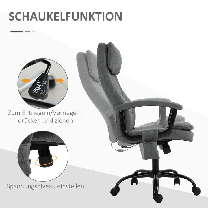 Image du produit Swisshandel24 Chaise de bureau de massage Chauffage lombaire, fonction d'inclinaison, gris clair