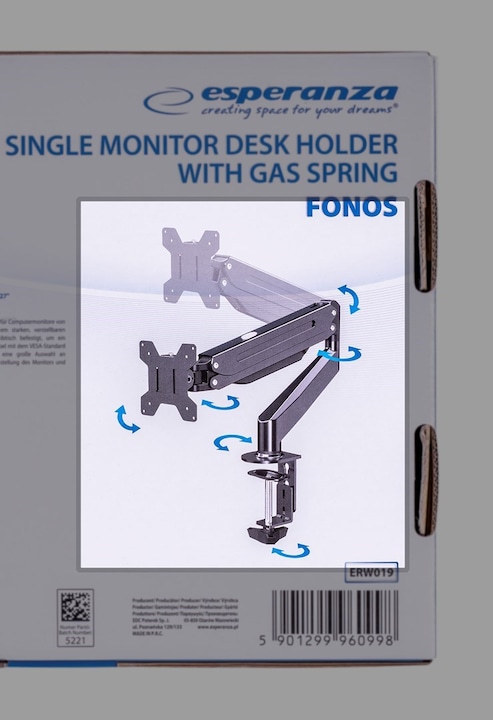 Produktbild Esperanza ERW019 Gas-Tischhalterung für Monitor 17-27" bis zu 6kg (Tisch, 27")