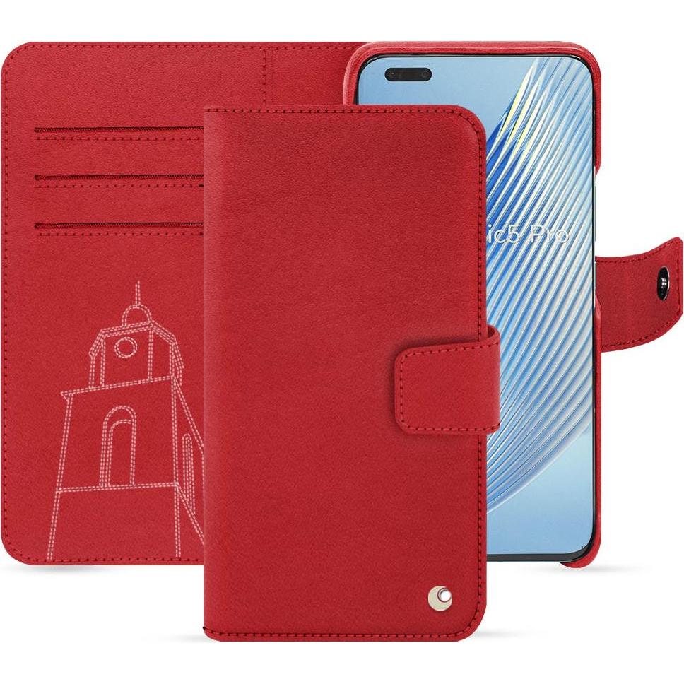 Noreve Lederschutzhülle Honor Magic5 Pro (Honor Magic5 Pro), Smartphone Hülle, Rot