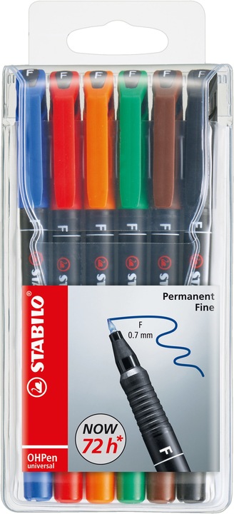 Produktbild STABILO OHPen universal Folienstift permanent (Grün, Rot, Blau, Schwarz, Orange, Braun, 0.70 mm, 6 x)