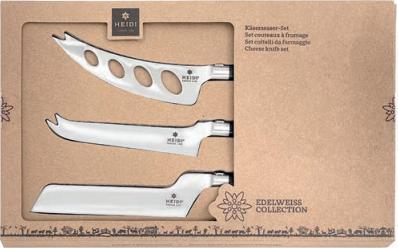 Produktbild Heidi Cheese Line 3er Set von Käsemessern mit Edelweiss-Kropf - Inhalt: 1 x Weichkäsemesser + 1 x Käsemesser Universa (11.60 cm)