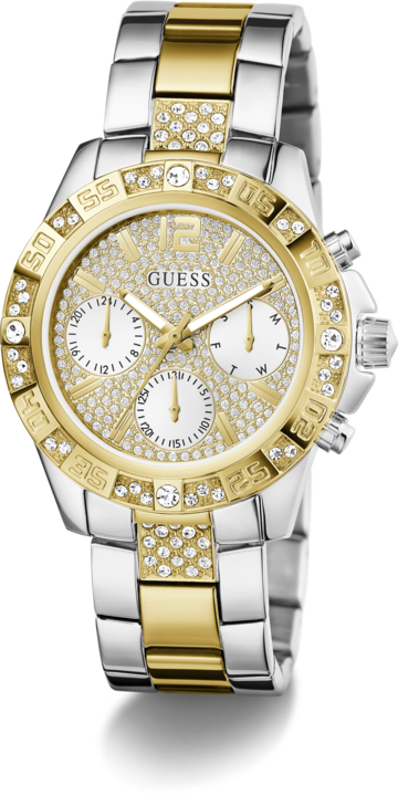 Produktbild Guess P SLV CS W/ P GLD TOP PART W/ CRYS / SUN WHT GLITZ MF DL / P SLV & GLD BRCT Armbanduhr (Uhr mit Schmuckstein, Analoguhr, 40 mm)