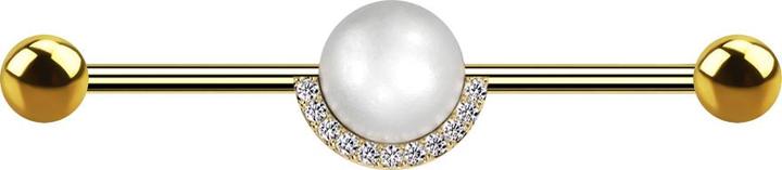 Produktbild Star Piercing Barbell vergoldet mit zwei Kugeln vergoldet Perlenkugel silber Kristalle silber (Messing, Chirurgenstahl 316L)