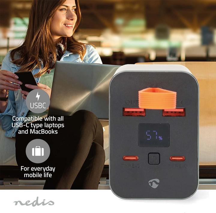 Productafbeelding Nedis PowerBank | 30000 mAh | 1.5 / 2.0 / 3.0 / 5.0 A | PD3.0| Lithium-Polymeer (30000 mAh, 100 W, 111 Wh)
