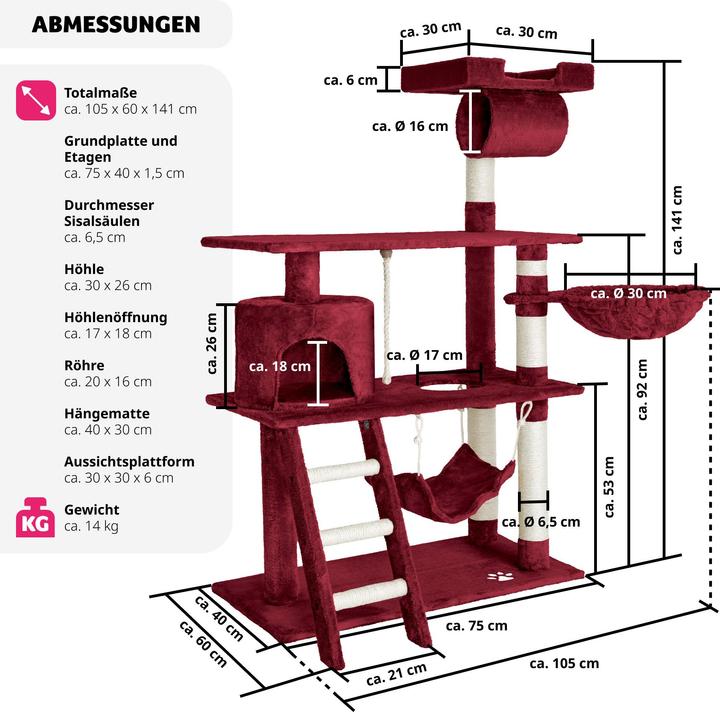 Immagine prodotto tectake Marcel (141 cm, Rosso vino)