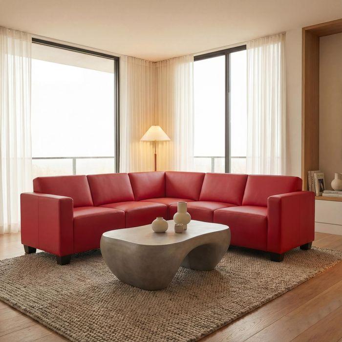 Actual product image Mendler Modular Sofa-System Couch-Garnitur Lyon 5, Kunstleder, rot (Corner sofa)