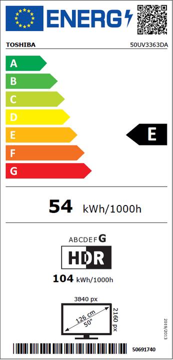 Energie-Label Toshiba 50UV3363DA Smart TV 50 Zoll 4K (50", LED, 4K)