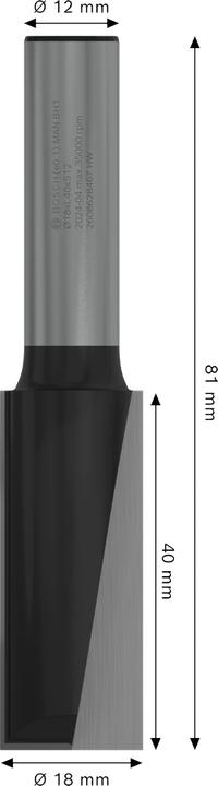 Produktbild Bosch Professional Zubehör Nutfräser, 12 mm, D1 18 mm, L 40 mm, G 81 mm