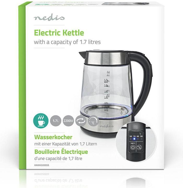 Produktbild Nedis Wasserkocher - Glasgehäuse - Temperaturanzeige - Variable Temperaturen (60, 70, 80, 90, 100 (1.70 l)