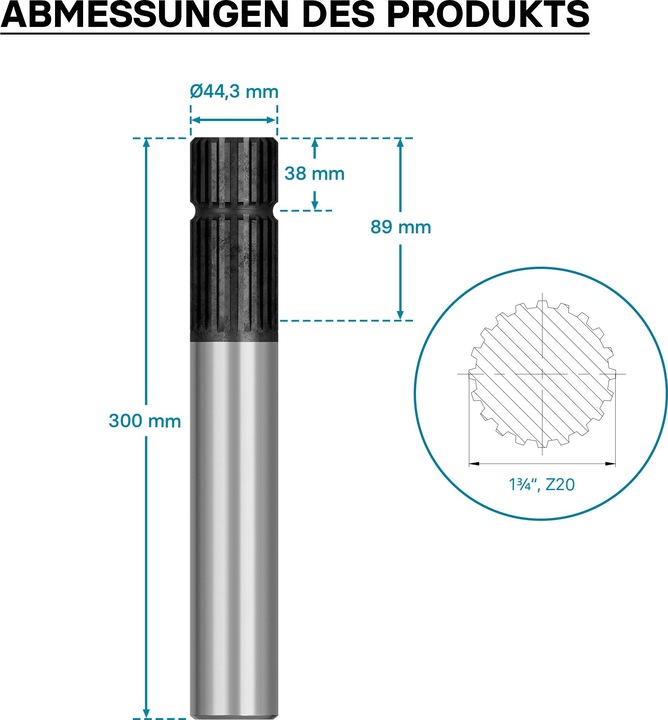 Image du produit Wiltec Arbre cannelé pour Arbre de transmission E1 300mm Multiples Rainures 1 3/4" 20 Dent Tracteur Ca (Tracteur de pelouse, Accessoires pour tracteurs)