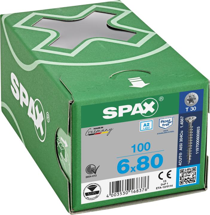 Actual product image Spax A2 Countersunk Multi-Head T-Star Plus T30 Fully Threaded (100 Screws per piece)