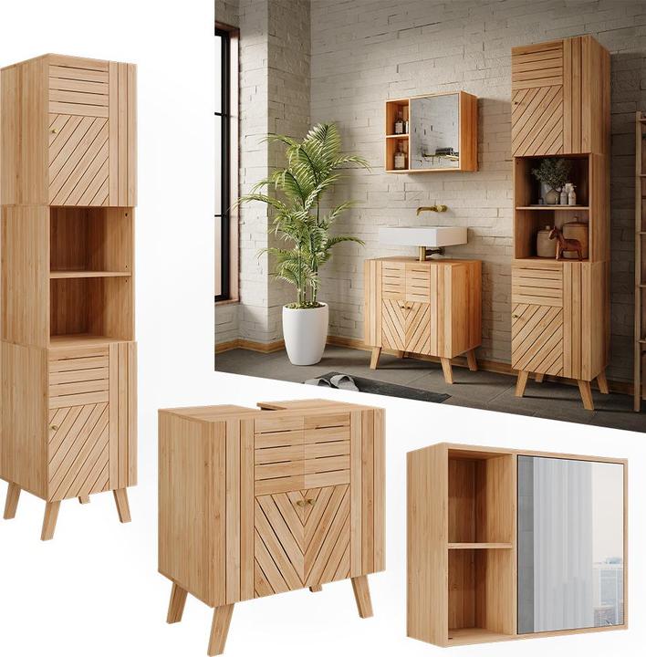 Produktbild Vicco Badmöbel-Set Lucie, Bambus, 3 Teile, mit Hochschrank
