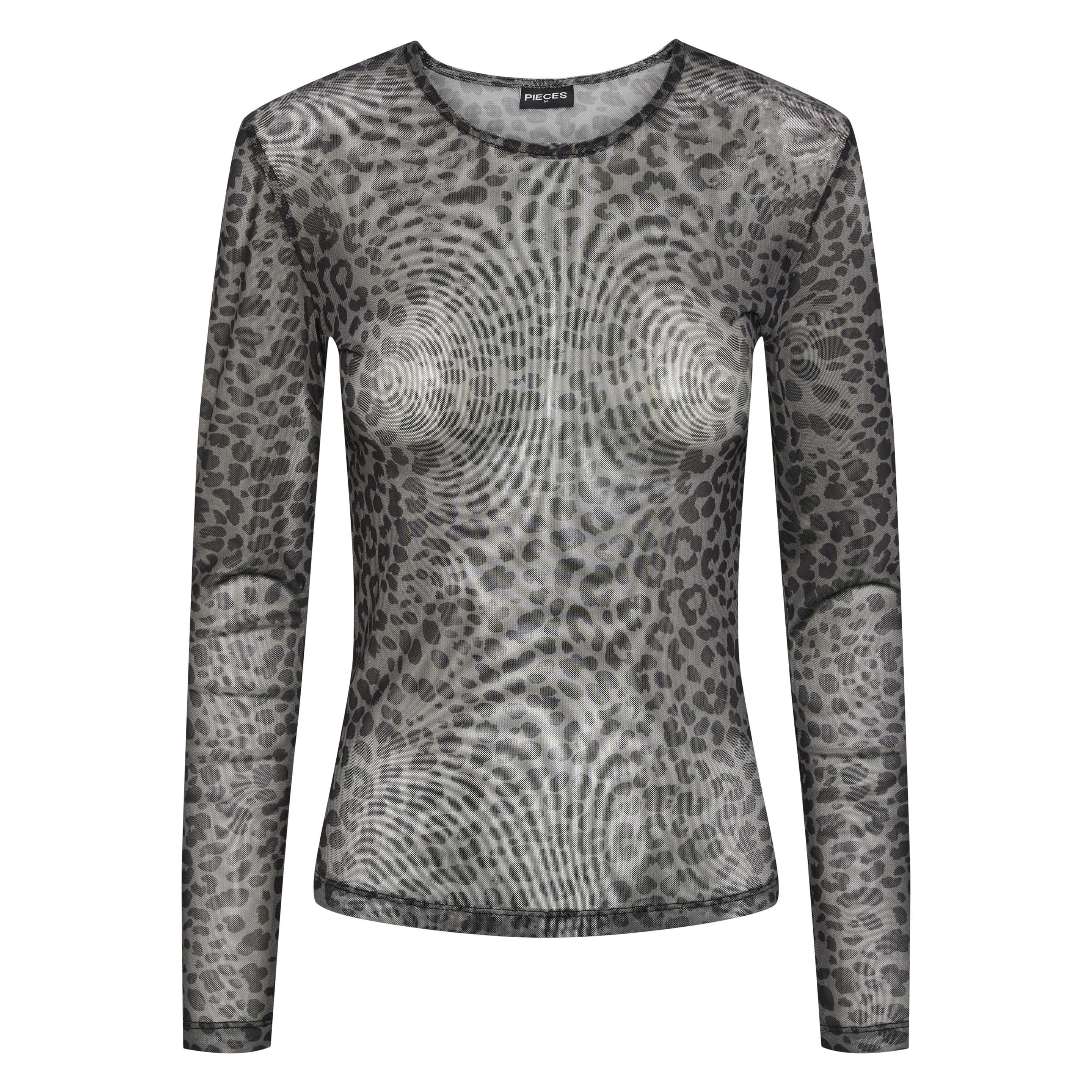 Pieces, Damen, Blusen, Pcninni Ls Mesh Top Noos Bc, Schwarz, (M)