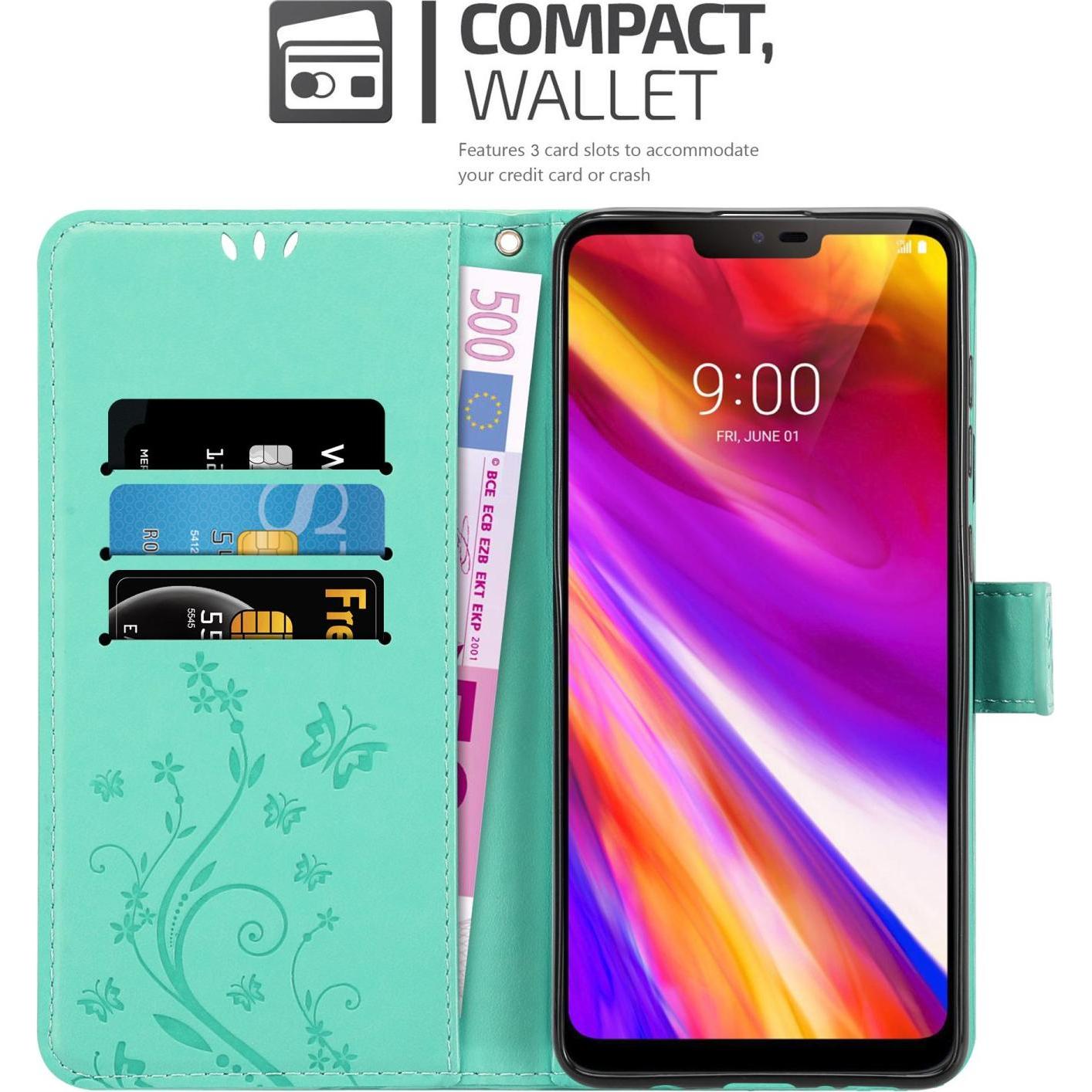 Thumbnail - Cadorabo Flower Book Hülle für LG G7 ThinQ / FIT / ONE (LG G7 Fit, OnePlus X, LG G7 ThinQ), Smartphone Hülle, Türkis