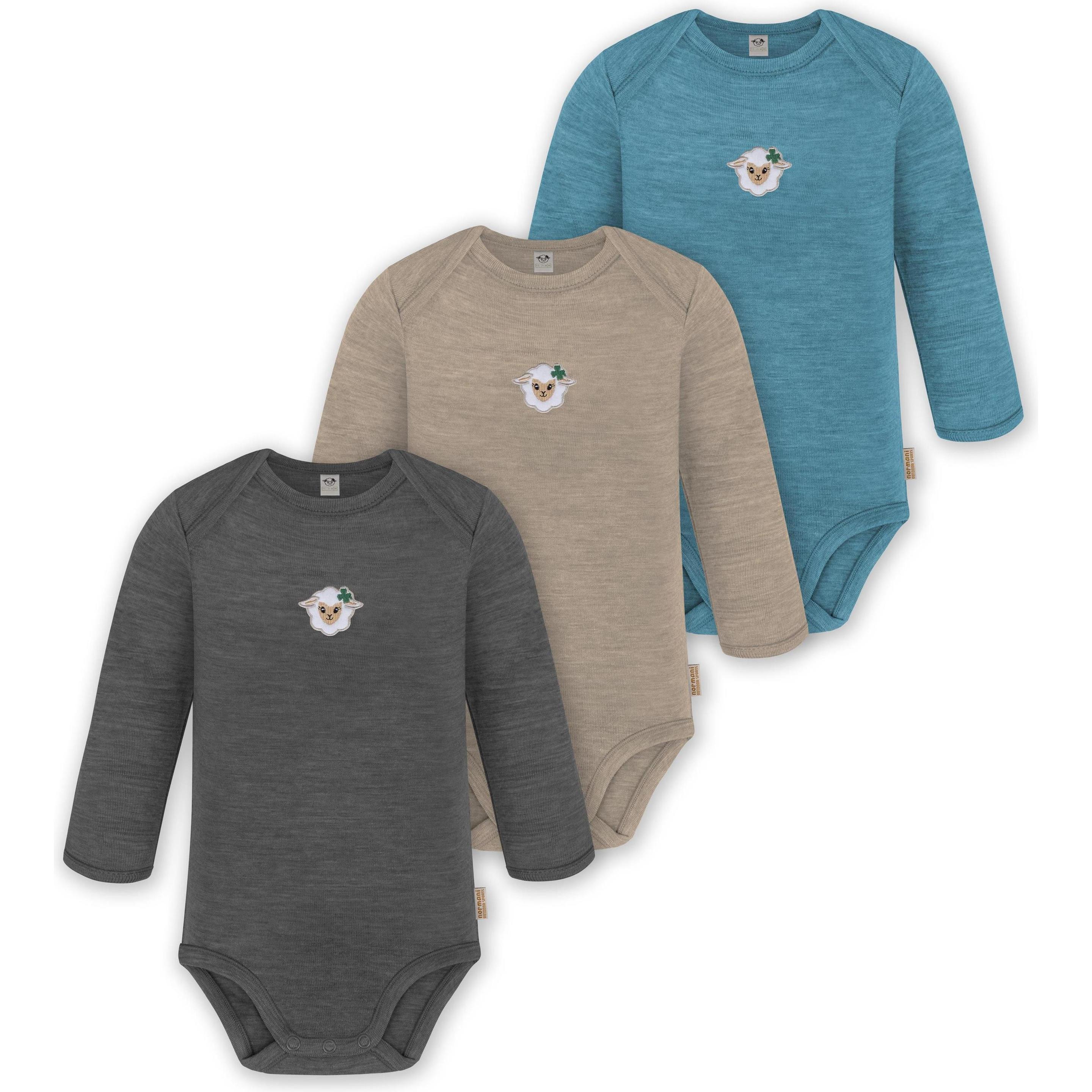 Normani, Herren, Body, 3er Pack Baby Merino Body Langarm „Auckland" - 9375, Blau, (80)
